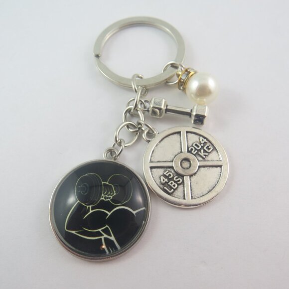 Weightlifting Keychain Gym Key Ring Dumbbell Charm Fitness Gift for Him or Her - Picture 3 of 4